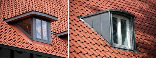 Dachaufbauten mit leicht gerundetem Dach in Glas und Metall