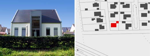 Gartenfassade und Lageplan