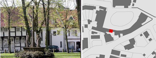 Blick ber den Kirchplatz auf die Gebudeeinfgung