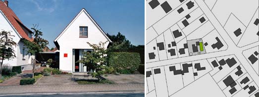 Straenfassade des umgebauten Werkstattgebudes und der Lageplan
