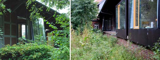 Rckseite zu den Bahngleisen mit Glas und Holz erweitert und geschlossen