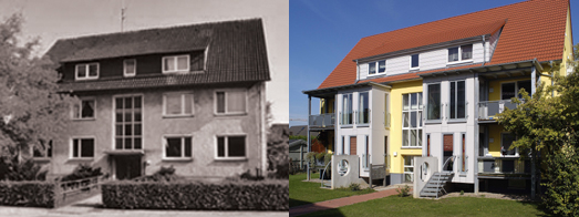Mietshaus vor und nach dem Umbau und der Sanierung