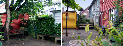 Quartiersplatz im Kreuzungspunkt des Wegenetzes; Eingangsbereiche hinter Mauern und Gertehusern