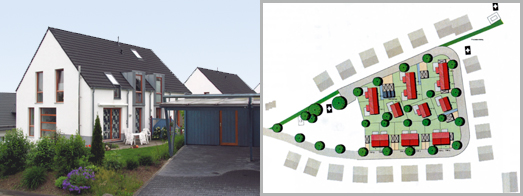 Gartenseite der Gebude; Lageplan
