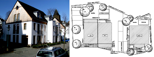 Sd- und Ostfassade eines Gebudes; Lageplan