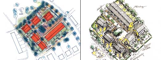 Lageplan und perspektivische Darstellung der Siedlung