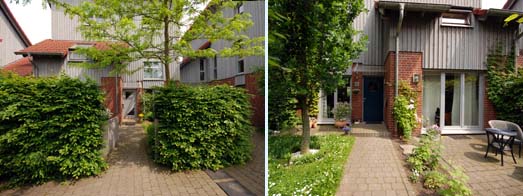 Hauseingnge und Terrassen mit Buchenhecken
