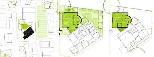 Lageplan; Erd- und Obergeschogrundriss  Eckhard Frodermann Architekt BDA