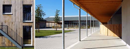 Fassadenausschnitt; Blick entlang der Stallungen zur Reithalle  Andreas Heupel, Architekt