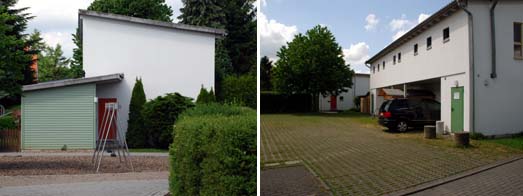 Seitenfassade und Stellplatzbereich