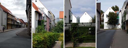 Trauf- und giebelstndige Gebude an der Strae, Balkone an der Gartenseite