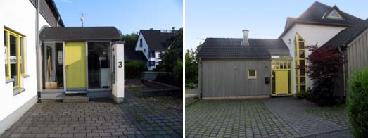 Unterschiedliche Nebengebude in gleichen Materialien