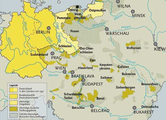 Herkunftsgebiete der deutschen Flchtlinge und Vertriebenen.