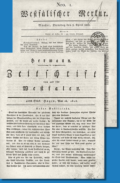 Titlebltter zweier politischer Zeitungen aus Hagen und Mnster, 1816 und 1822