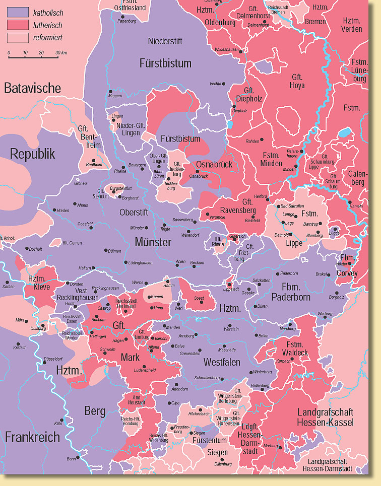 Westfalen um 1800 - Politische Gliederung und Konfessionsverhltnisse