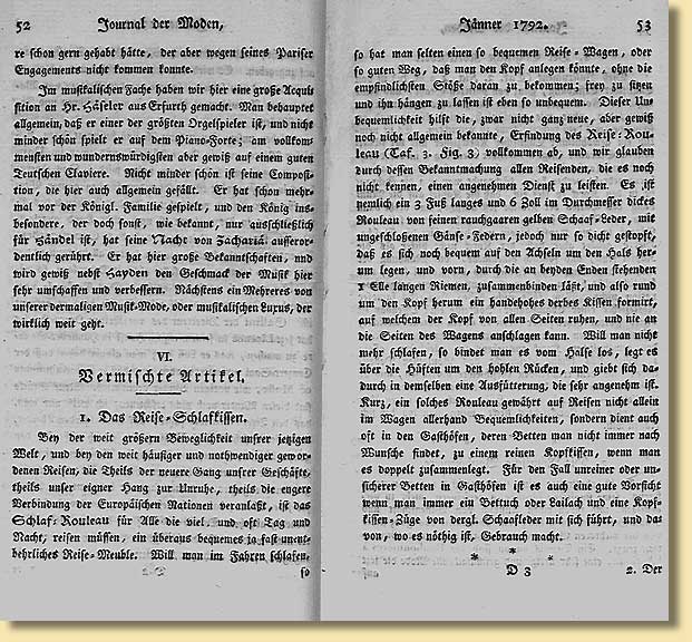 Das Reiseschlafkissen, aus: Journal des Luxus und der Moden, 1791