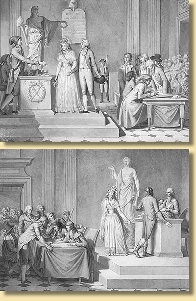 Republikanische Hochzeit - republikanische Scheidung, um 1792