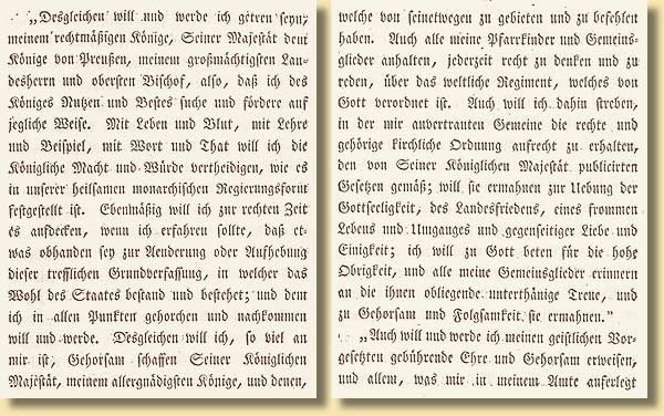 Amtseid nach der Kirchenagende, 1823