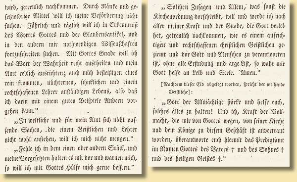 Amtseid nach der Kirchenagende, 1823