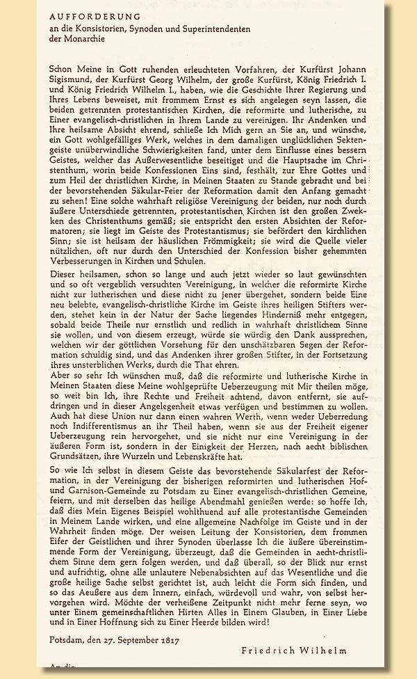 Aufruf des preuischen Knigs zur Union, 1817