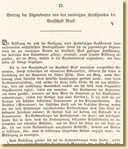 Vortrag der Abgeordneten von den vereinigten Kreissynoden in der Grafschaft Mark, 1819