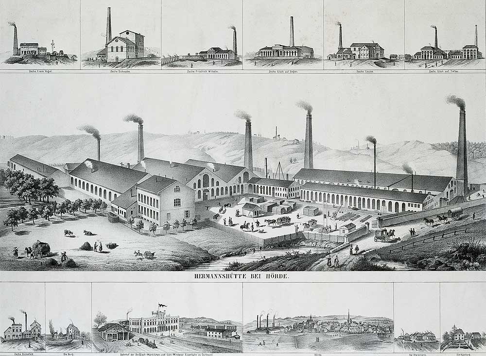 Die Hermannshtte mit weiteren Ansichten aus Dormtund-Hrde, um 1850/60