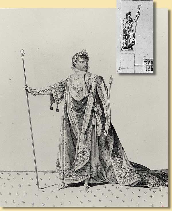Kaiser Napoleon im Krnungsornat und als Statue im Kasseler Stndesaal, 1804/05 / 1810