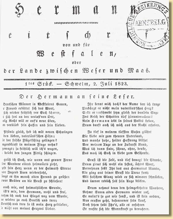 Probeblatt des <em>Hermann. Eine Zeitschrift von und fr Westfalen</em>, 1823