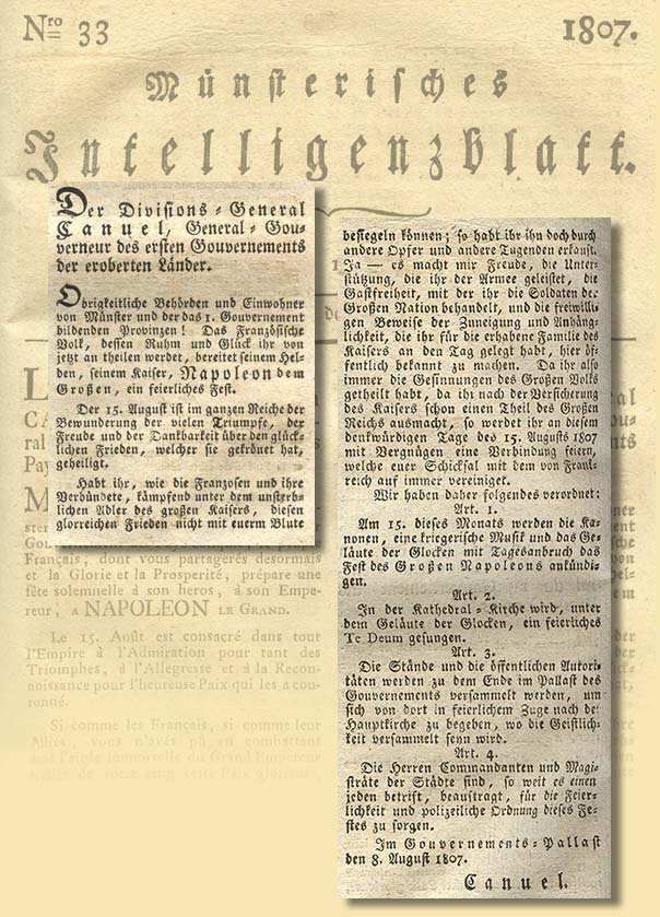 Anordnungen zur Feier des Napoleonsfestes am 15. August, 1807