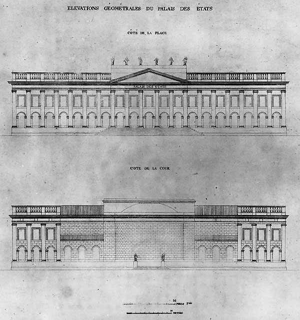 Vorder- und Rckansicht des Pallastes der Stnde in Kassel, 1810