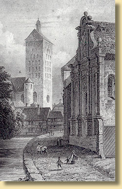 Ansicht der Klosterkirche der Augustiner Chorjungfrauen in Paderborn, 1850
