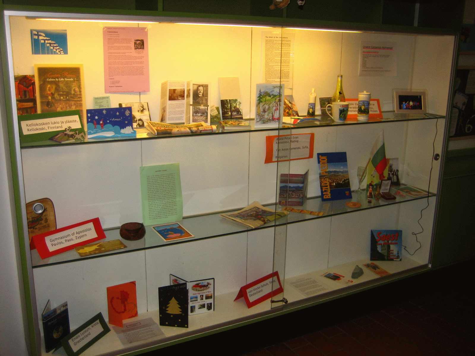 Our vitrine with information and presents of the different coutries