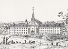 Das neuerbaute Waisenhaus-[fürstliche Residenz] Steele. Federzeichnung um 1840