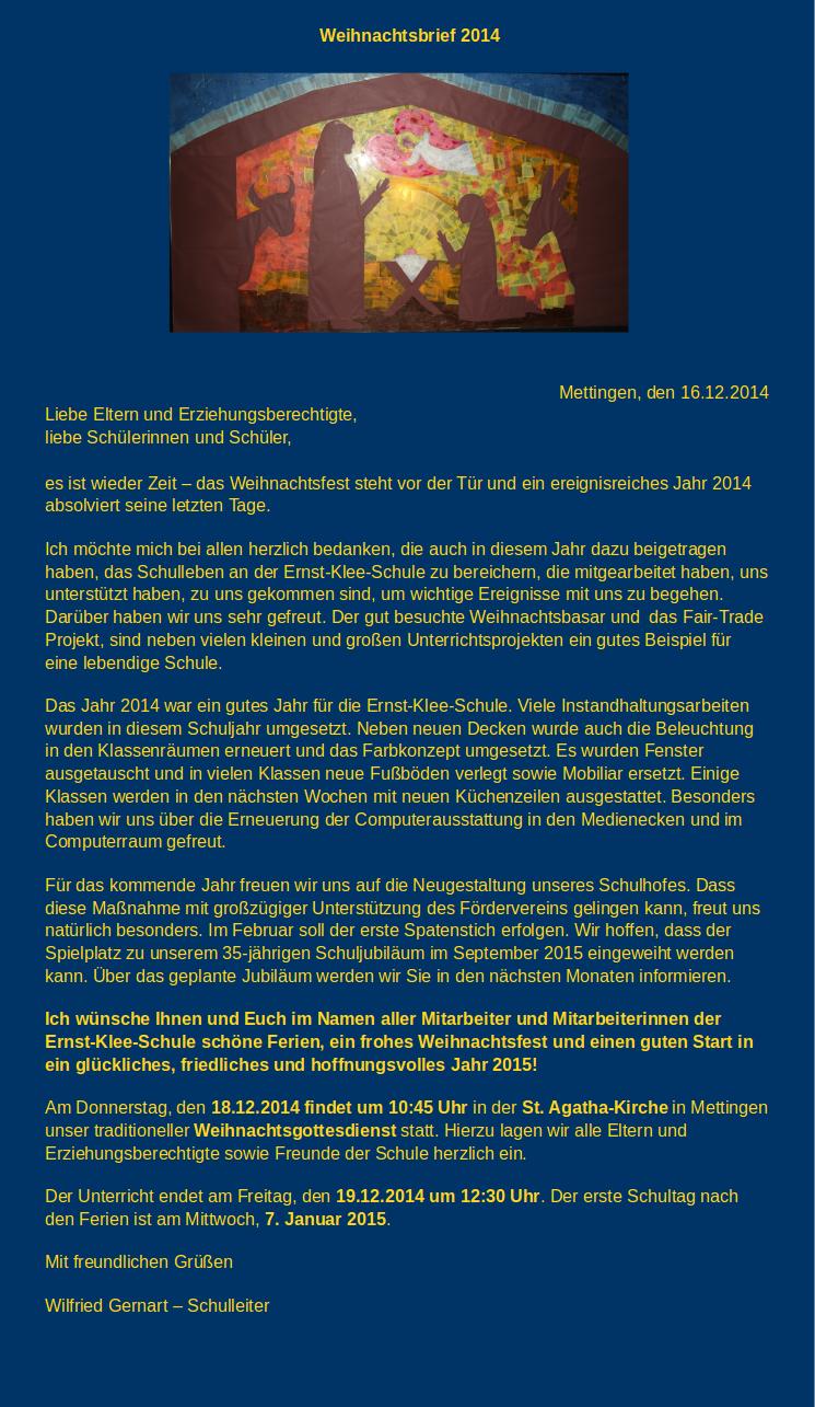 Weihnachtsbrief 2014