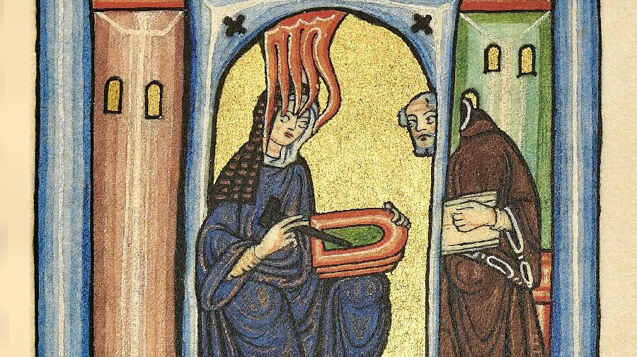 Eine Darstellung von Hildegard von Bingen beim Empfangen einer Vision