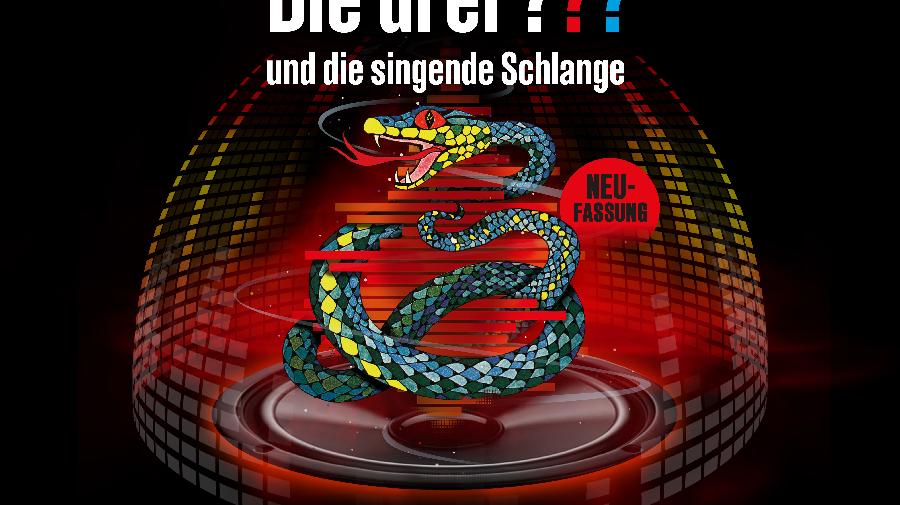Plakat zum Hörspiel mit Schriftzug "Die drei ???", Graphiken von Dome, Häusern und Gruselgesicht.