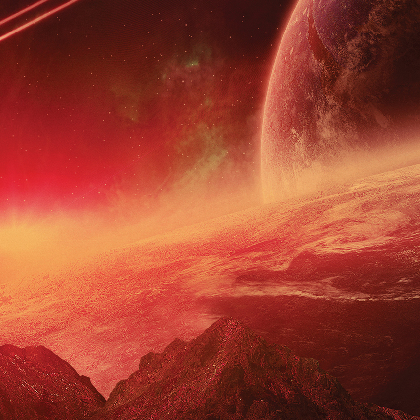 Rote Weltraumlandschaft in rotem Licht.