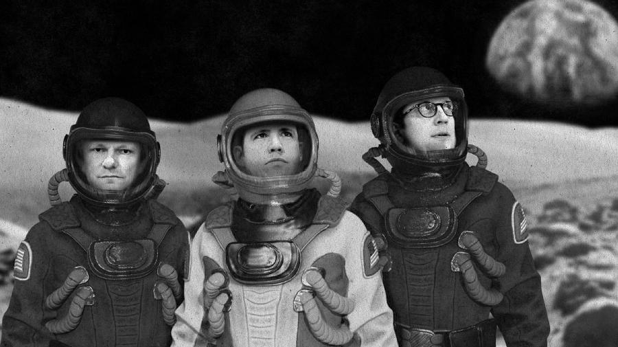  	Titelbild von Alarmstufe Mond mit den Schauspielerin in Raumanzügen.