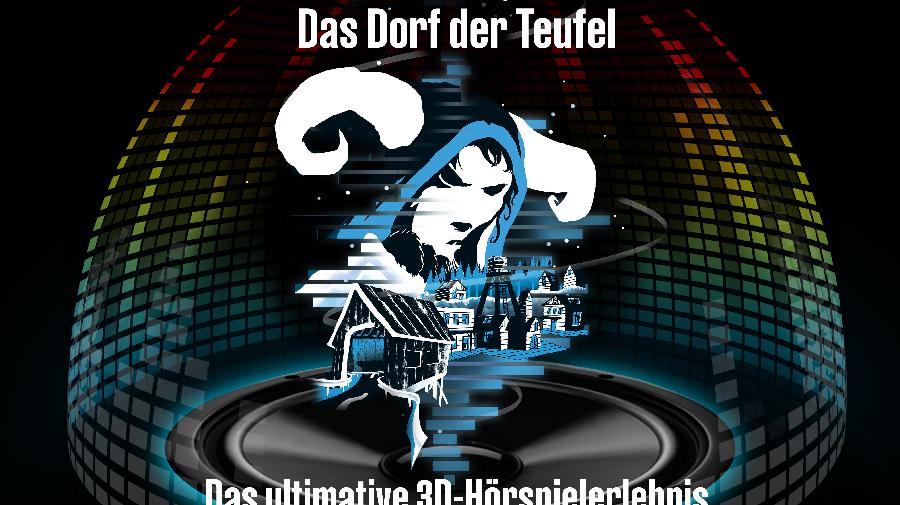 Plakat zum Hörspiel mit Schriftzug "Die drei ???", Graphiken von Dome, Häusern und Gruselgesicht.