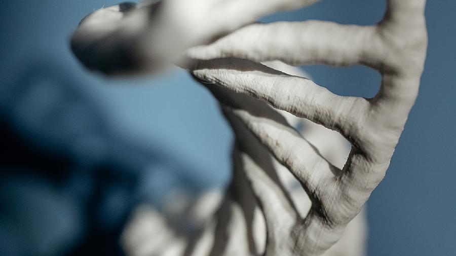 Modell einer weißen spiralförmigen DNA-Doppelhelix von oben betrachtet