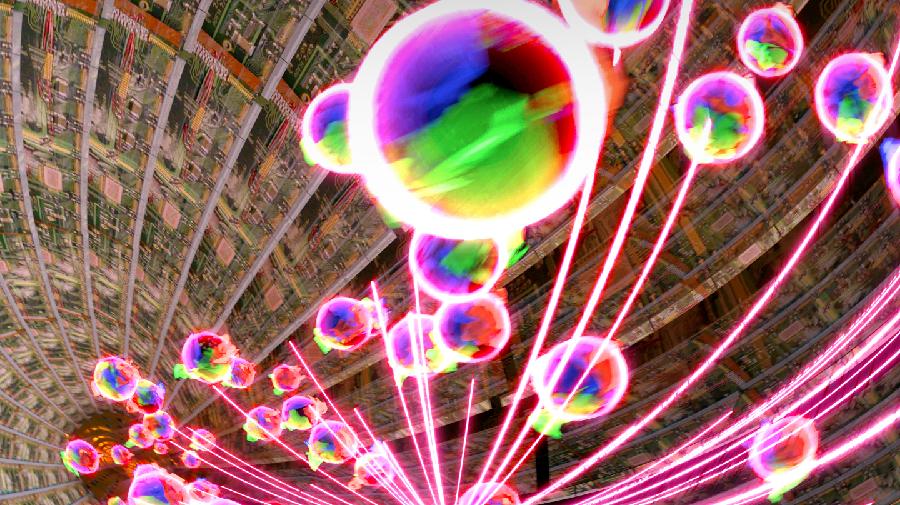 Teilchenkollision im LHC Teilchenbeschleuniger Cern.