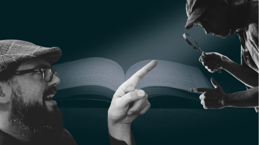 Dr. Alexander Berner und Sherlock Holmes zeigen aufeinander