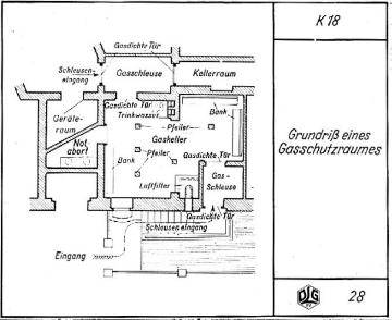 Luftschutz 1933: Grundriss eines Gasschutzraumes