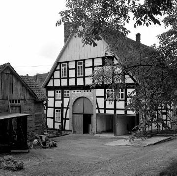 Fachwerkhaus von 1749 in Hillentrup, Hofseite mit Deelentor