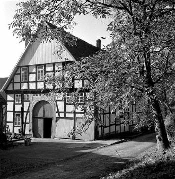 Fachwerkhaus von 1749 in Hillentrup, Hofseite mit Deelentor