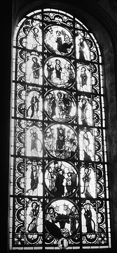 Glasmalerei, 13. Jahrhundert: Fenstergemälde im Chor der St. Patrokli-Kirche, Aufnahmedatum der Fotografie ca. 1913.