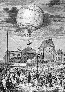 1783, Versailles: Zweiter Aufstieg des Heißluftballons 'Montgolfière' mit einer Tierbesatzung