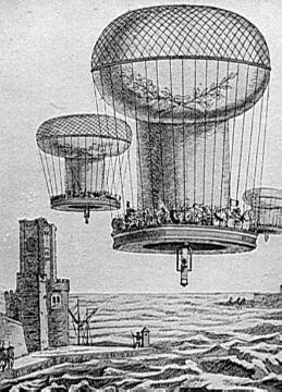 Französische Ballone an Englands Küste: Illustration einer befürchteten Invasion (18. Jahrhundert)
