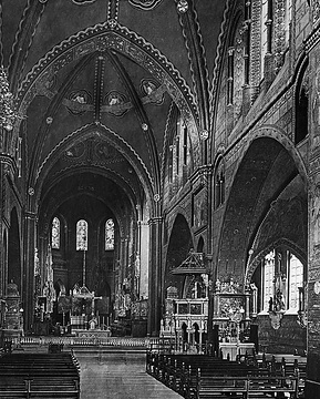 St. Paulus-Dom: Innenansicht mit Blick auf Kanzel und Hochaltar um 1910