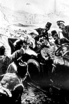 Beginn des Ersten Weltkrieges, Gemälde: Die Ermordung des habsburgischen Thronfolgers Erzherzog Franz Ferdinand in Sarajewo 1914